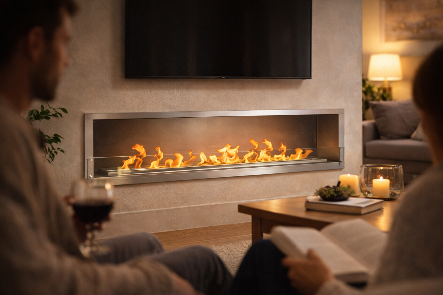 Bio Flame 96" Firebox Ethanol Fireplace SKU FB-SS-96-84M-Silver-Spacer