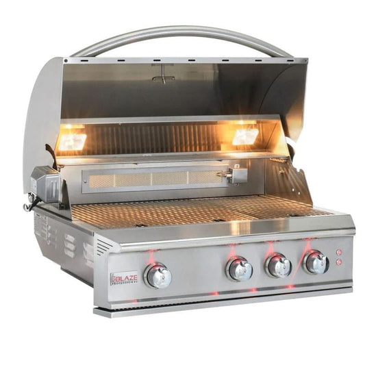 Blaze 34-Inch Professional LUX 3 Burner Built-In Gas Grill With Rear Infrared Burner and Cart