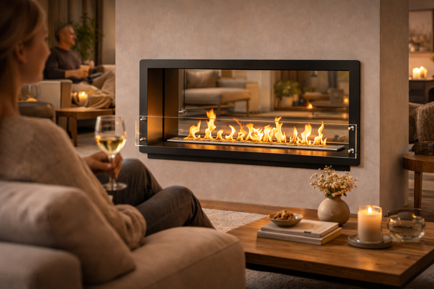 Bio Flame 51'' XL Firebox Double Sided Ethanol Fireplace - Black Spacer