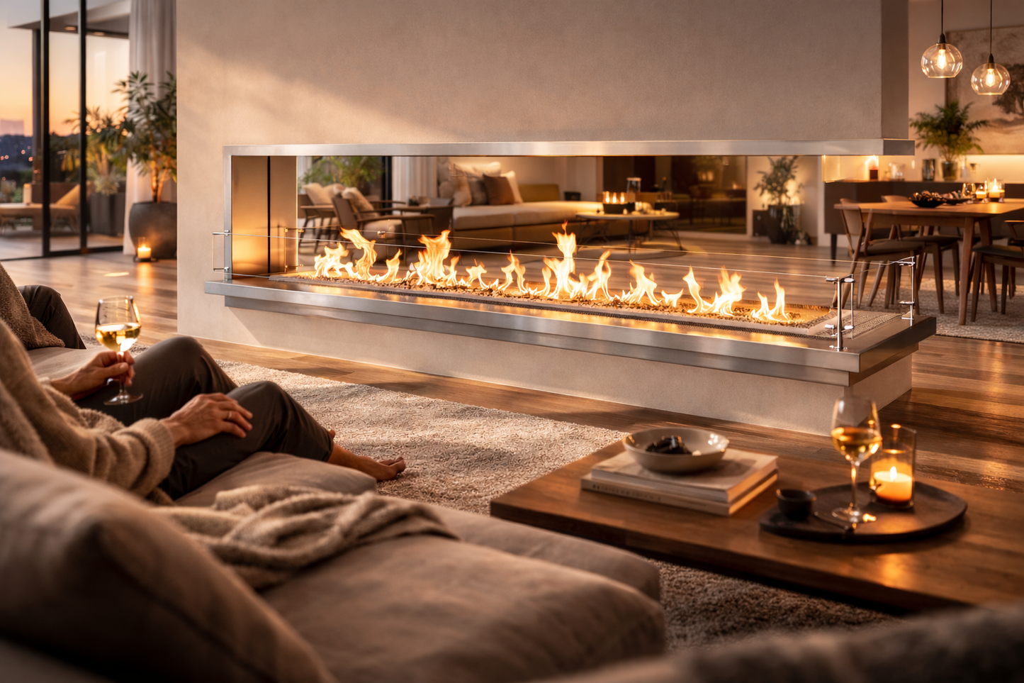 Bio Flame 96″ Firebox Double Sided Ethanol Fireplace – Sliver Flush
