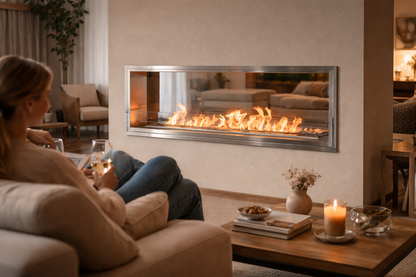 Bio Flame 84" Firebox DS Built-In Ethanol Fireplace -Silver-Spacer