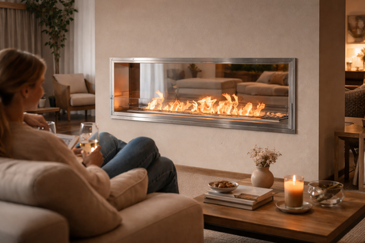 Bio Flame 84" Firebox DS Built-In Ethanol Fireplace -Silver-Spacer