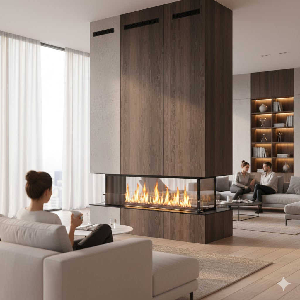 Bio Flame 84" Firebox DS Built-In Ethanol Fireplace - Black-Spacer